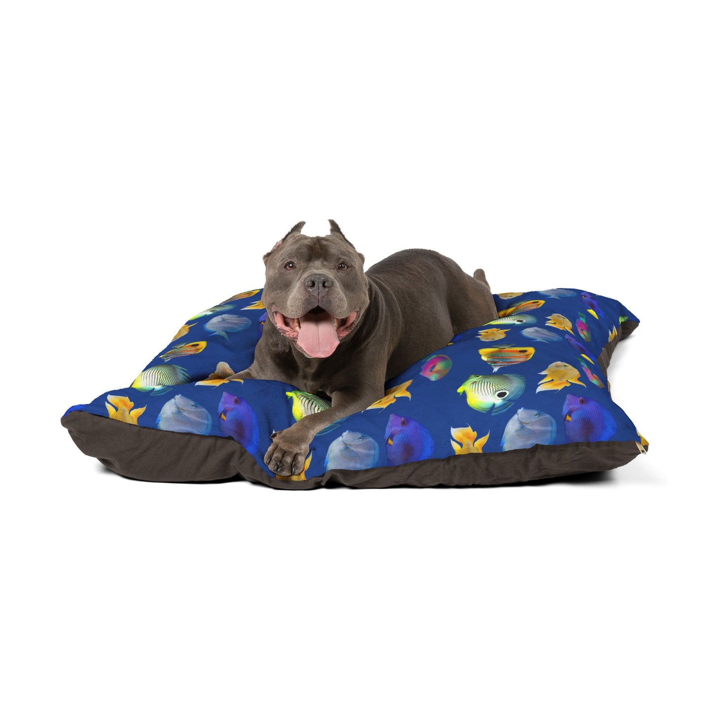Pet Bed - Cozy and Fun Dog or Cat Bed for Beach Lovers / School of Fish, Dark Blue