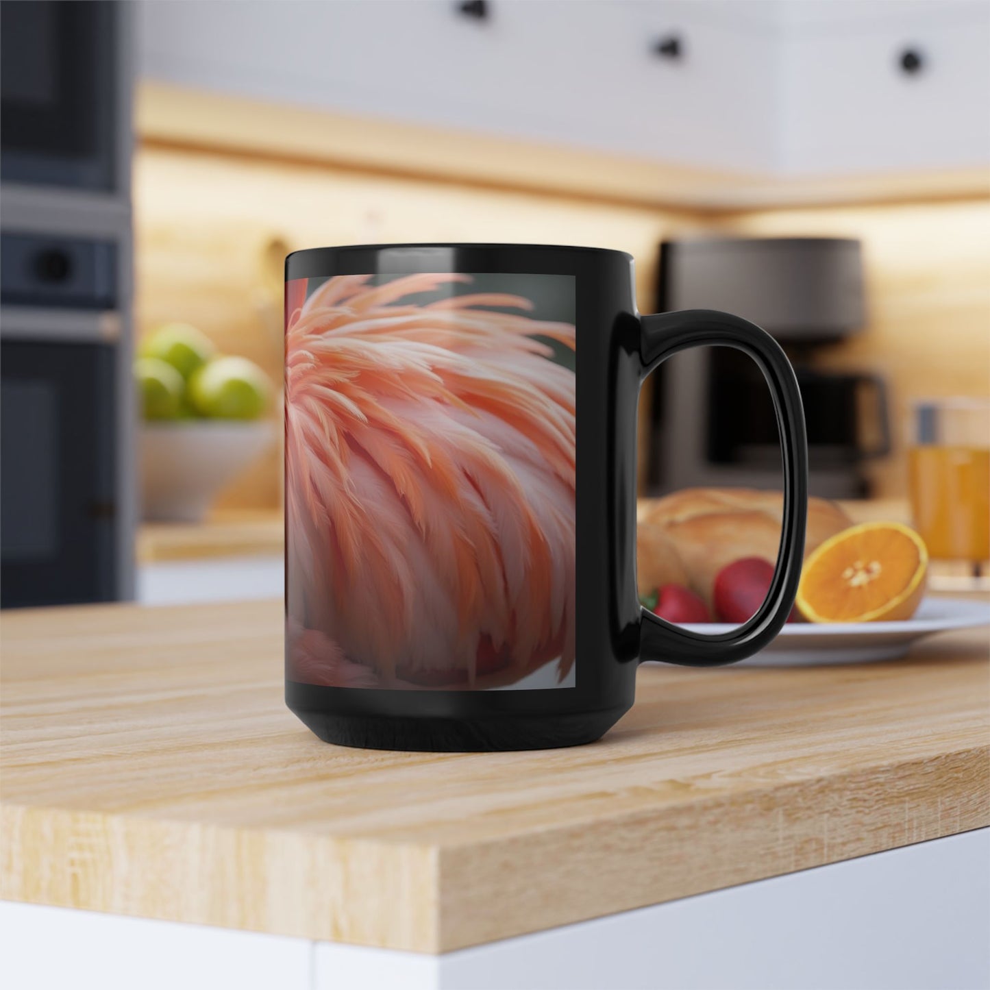 Black Coffee Mug - Tropical Flamingo Feathers