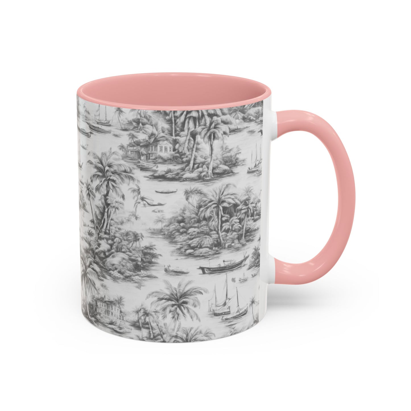 Accent Coffee Mug (11, 15oz), 8 Colors - Tropical Toile #1, soft black