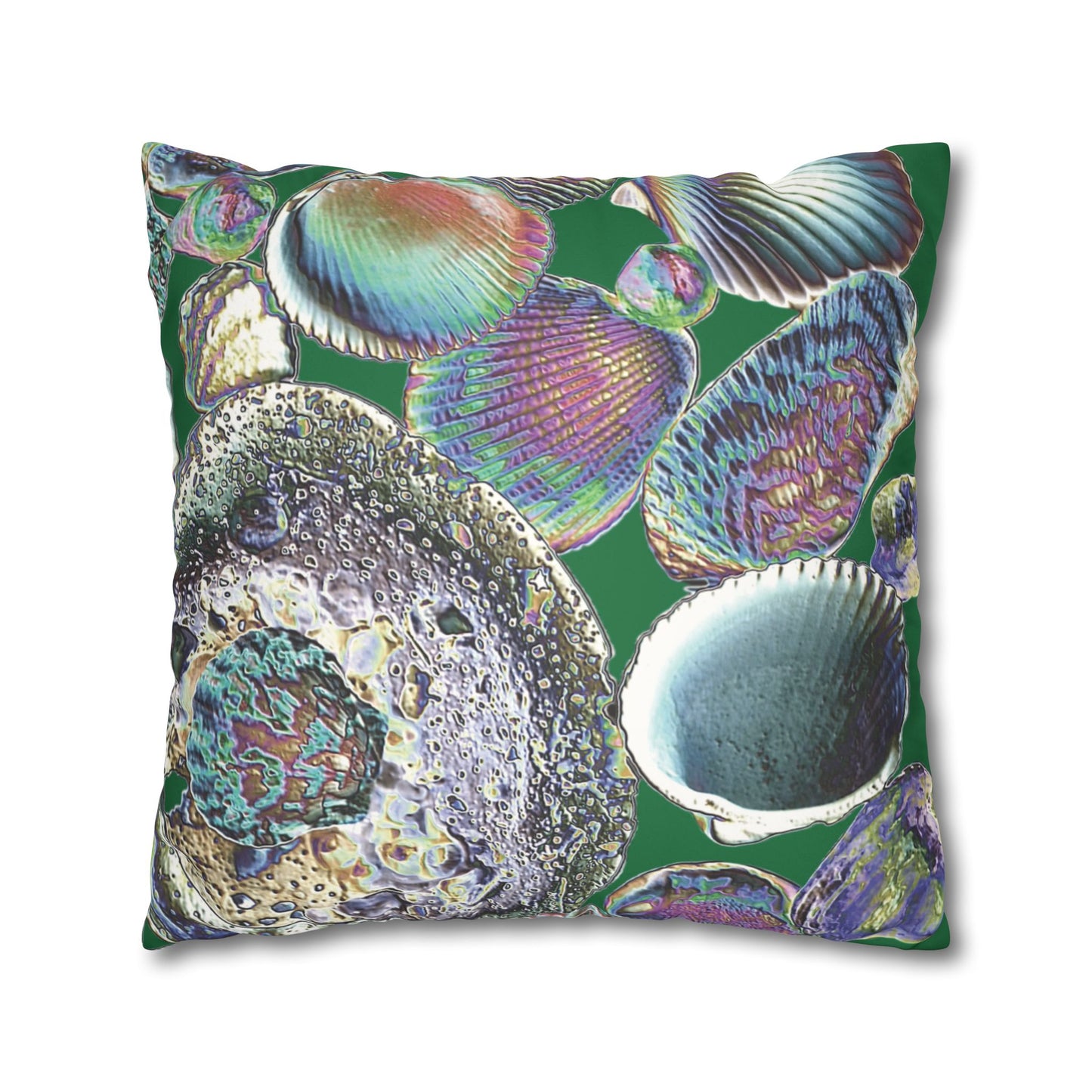 Faux Suede Square Pillowcase - Heatwave Seashell Collection, Dark Green