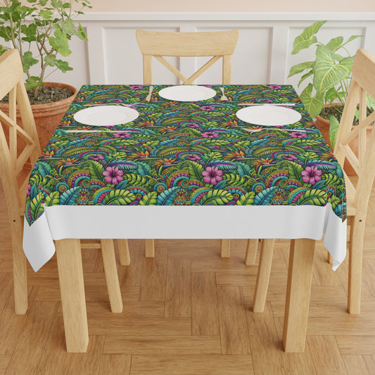 Rainforest Blooms/White ~ Square Tablecloth, 55" x 55"
