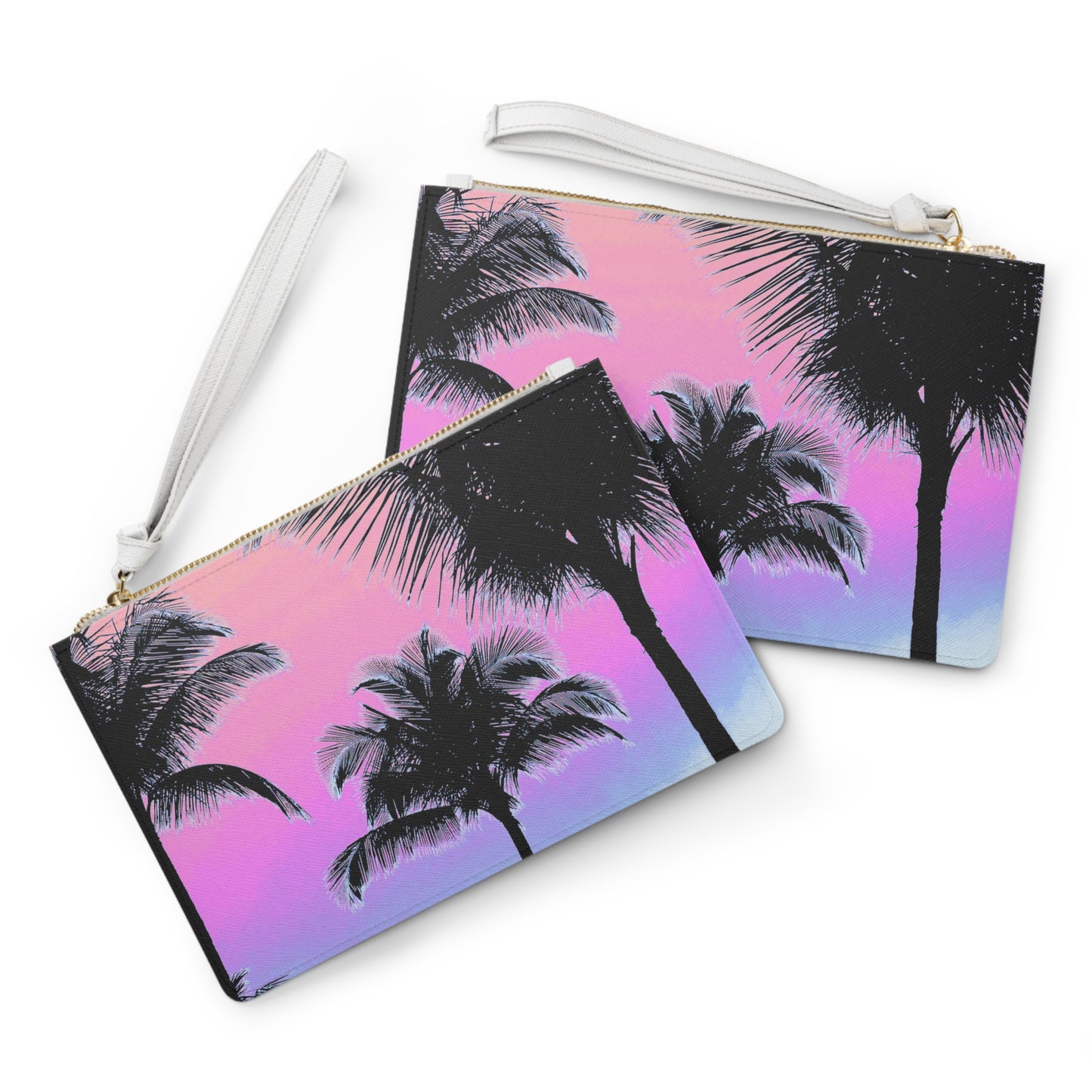 Tropical Faux Leather Clutch Bag - Perfect for Beach Adventures & Summer Vacations / Palm Glow, Pastels