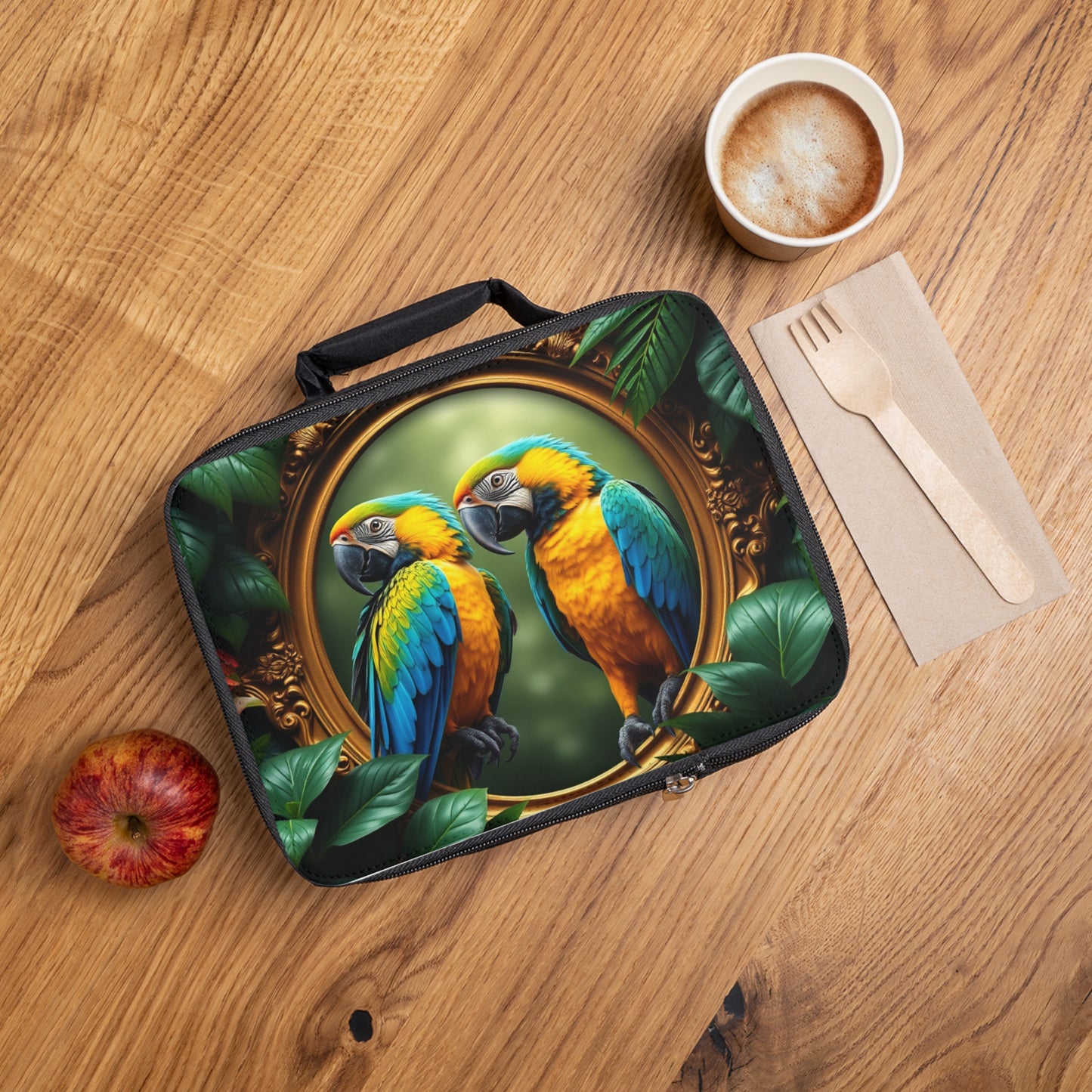 Framed Amazon Parrots Lunch Bag - Eco-Friendly Insulated Tote, Adult and Child Lunchbox / Perfect for Picnics, Beach Outings