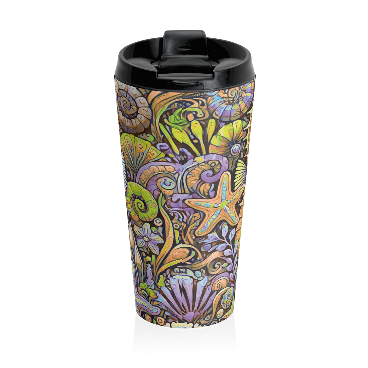 15 oz. Stainless Steel Travel Mug / Seahorse Trio, Purple & Yellow