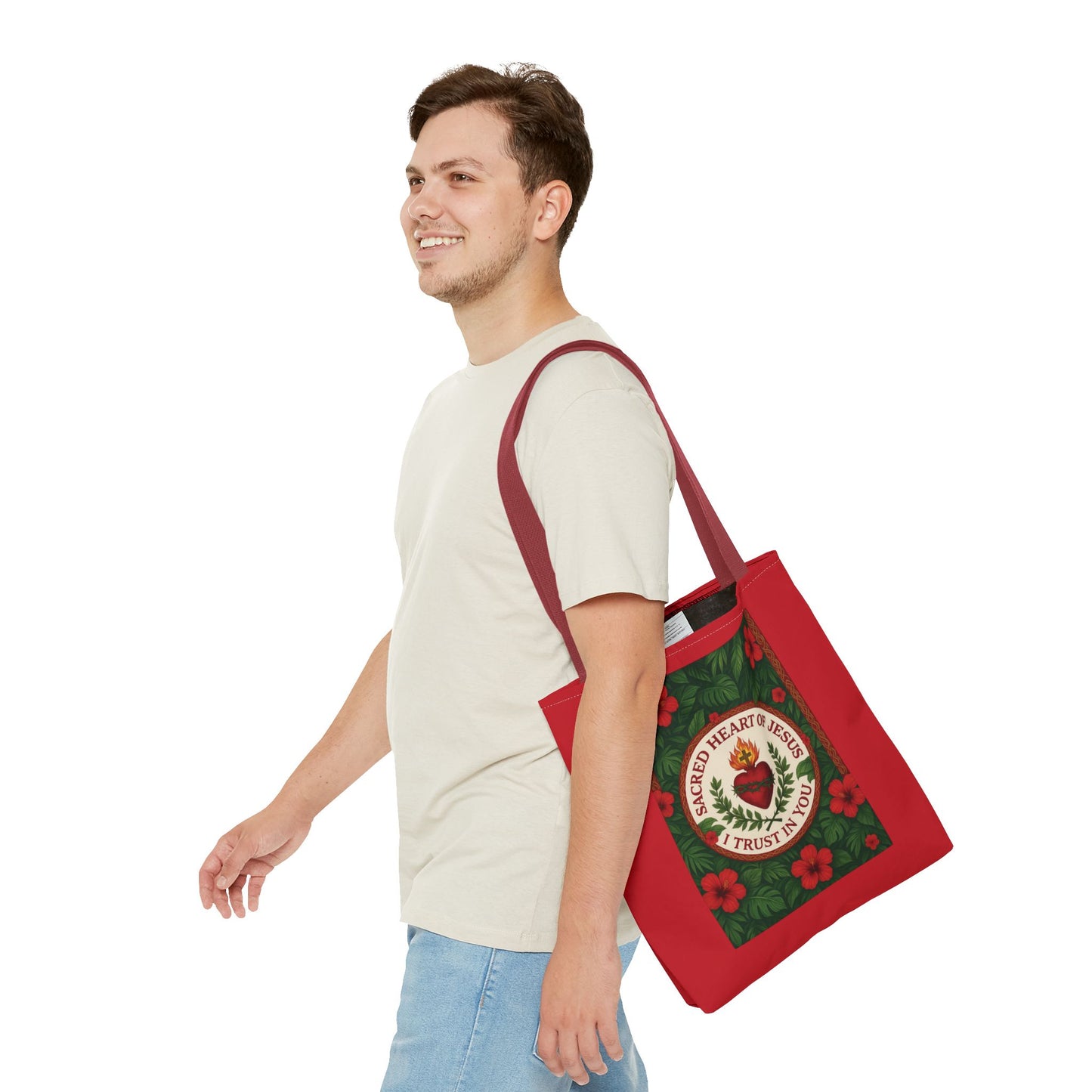 Religious Tote Bag - 3 Sizes / Sacred Heart of Jesus Prayer, Red