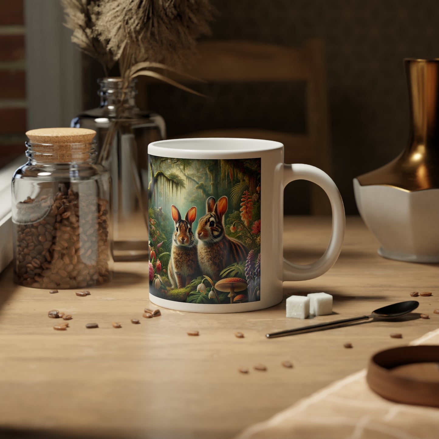 Jumbo Mug, 20oz, Sumatran Rainforest Rabbits | Tropical Coffee Cup