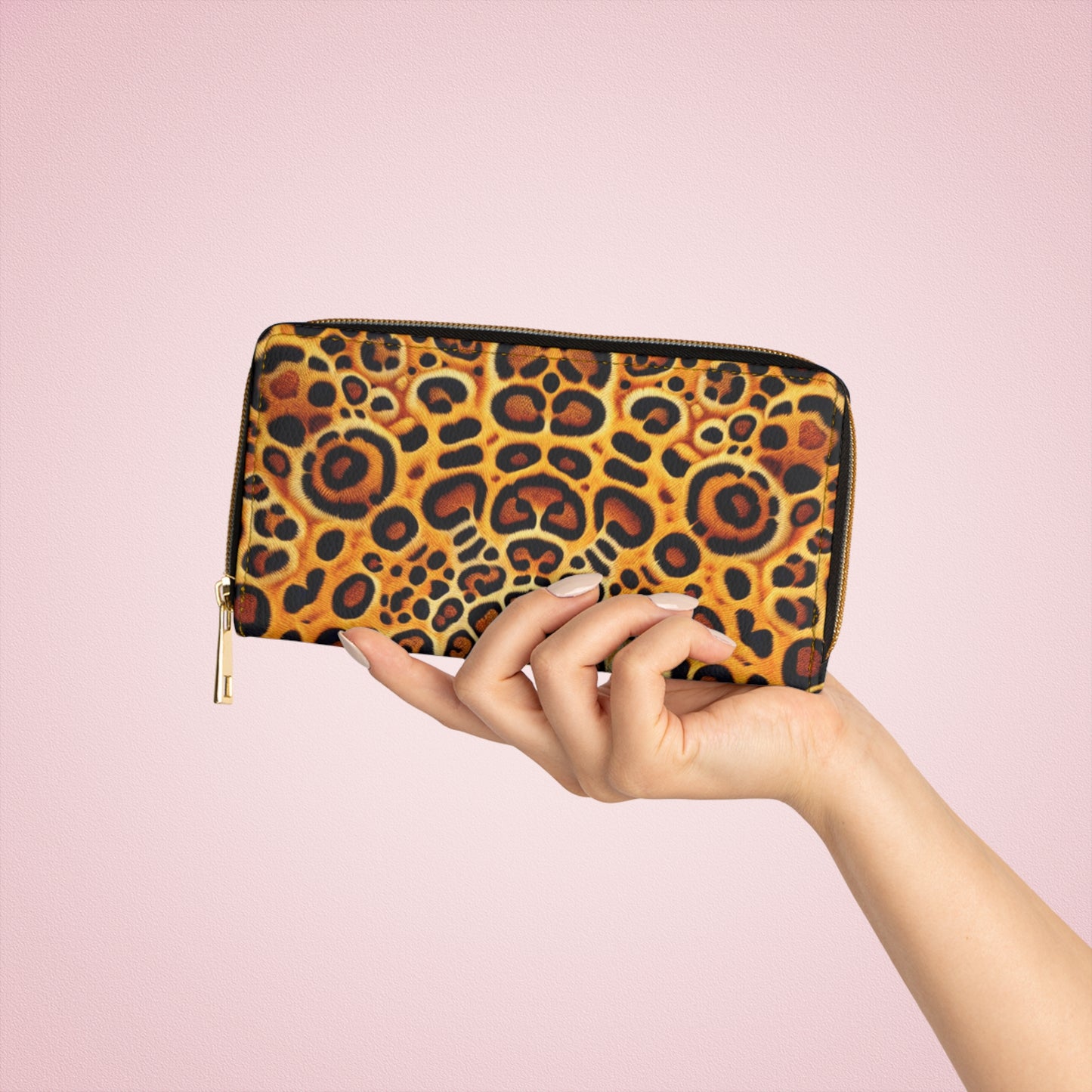 Tropical Zipper Wallet, Faux Leather / Vibrant Clutch / Jaguar Spots