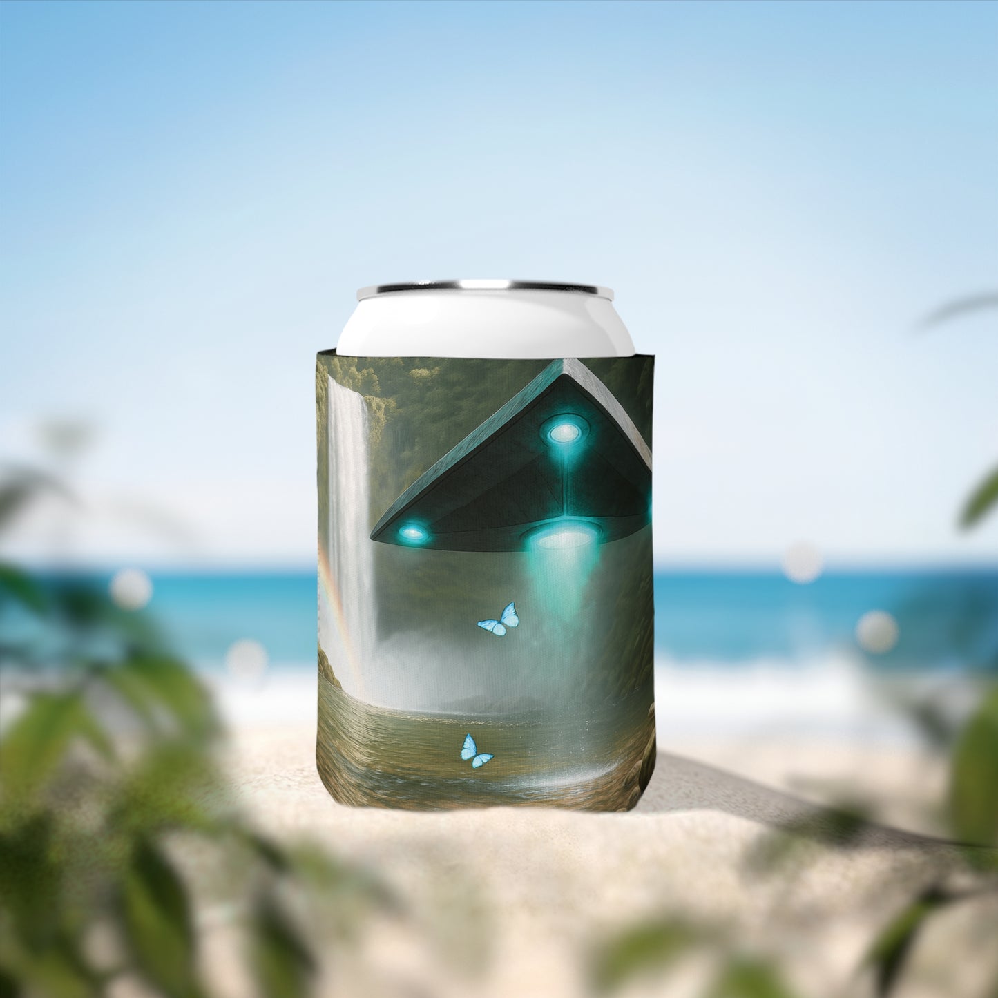 Rainforest UFO and Waterfal Can Cooler Sleeve - Perfect for Outdoor Picnics