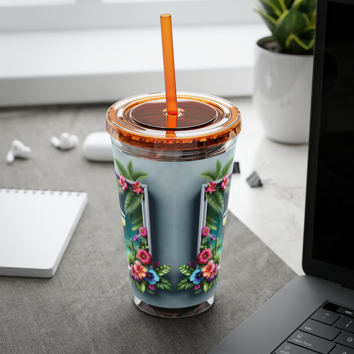 Tropical Tumbler with Straw | 16oz Colorful Travel Cup / Tropical Margarita