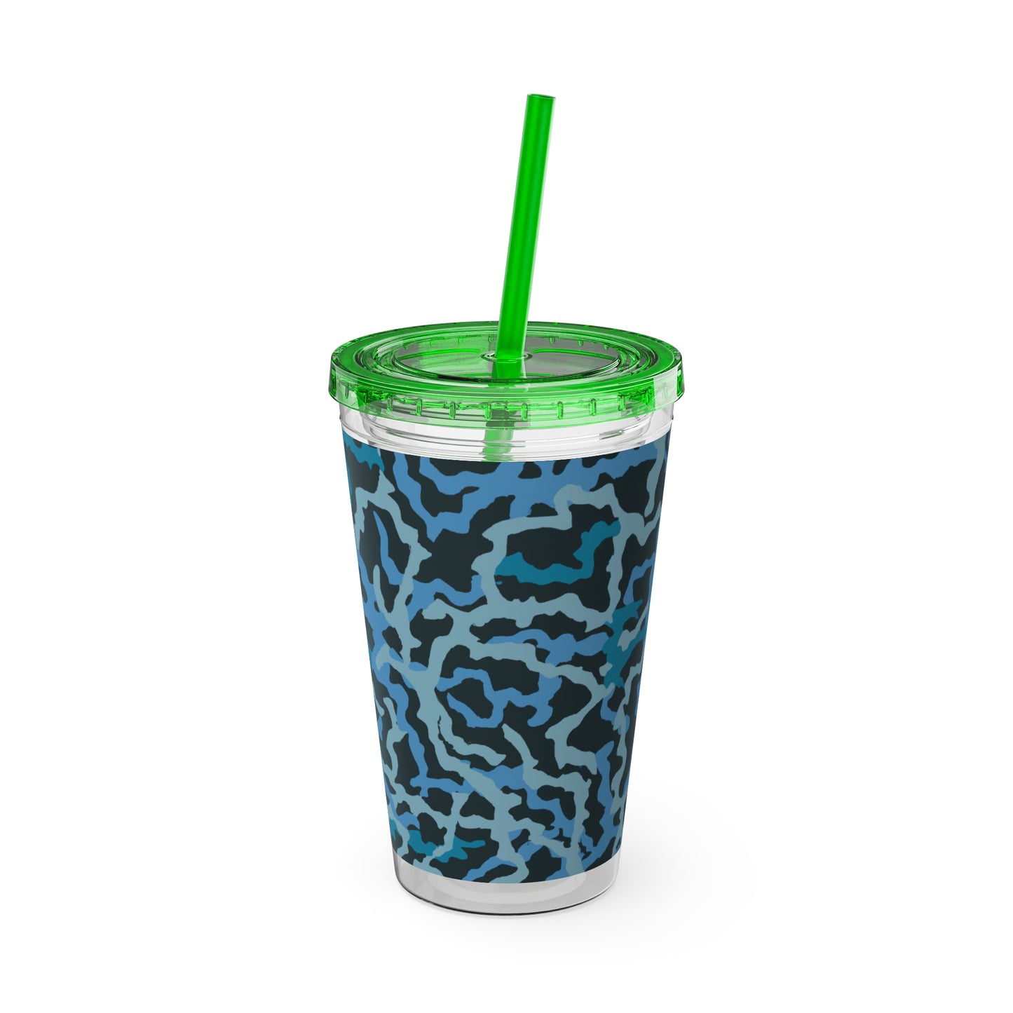 Tropical Tumbler with Straw | 16oz Colorful Travel Cup / Coral Threads, Blue