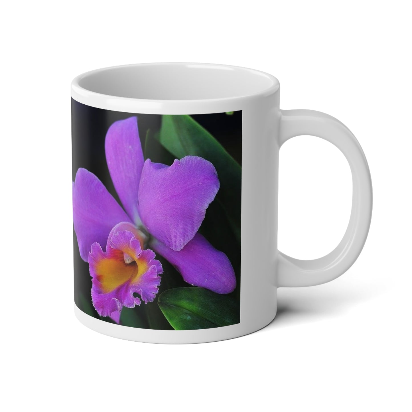 Floral Purple Orchid Jumbo Mug, 20oz | Tropical Coffee Cup, Gift for Plant Lovers