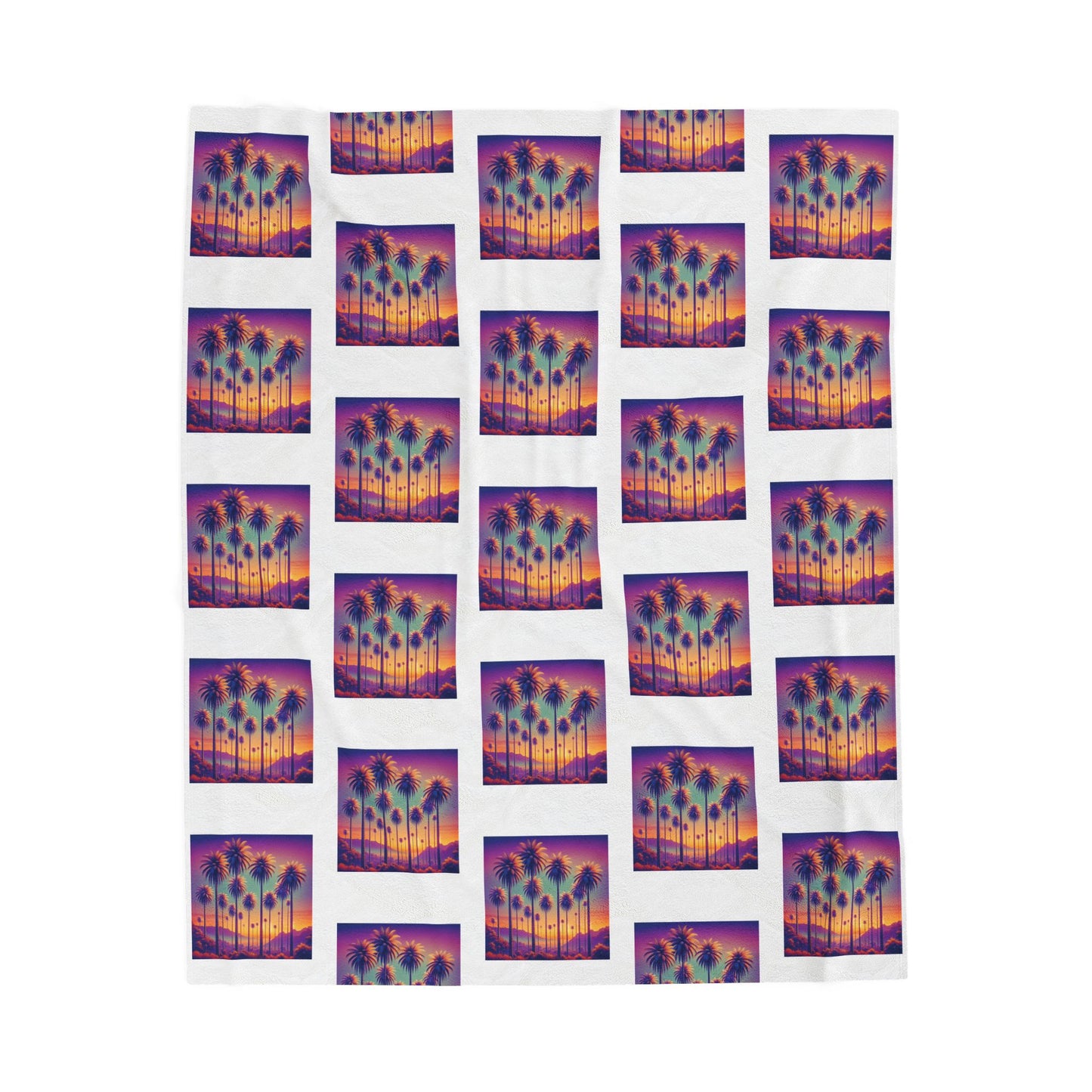 Tropical Sunset Palms Velveteen Plush Blanket - Cozy Home Decor for Coastal Lovers