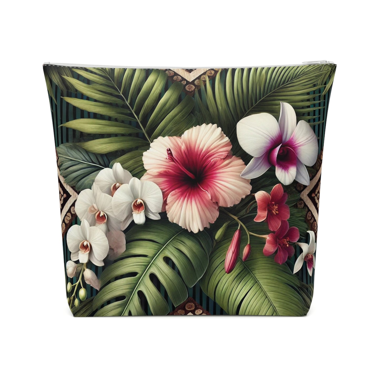 Tropical Cotton Cosmetic Bag, Makeup Pouch, 5 Sizes / Tiki Orchids