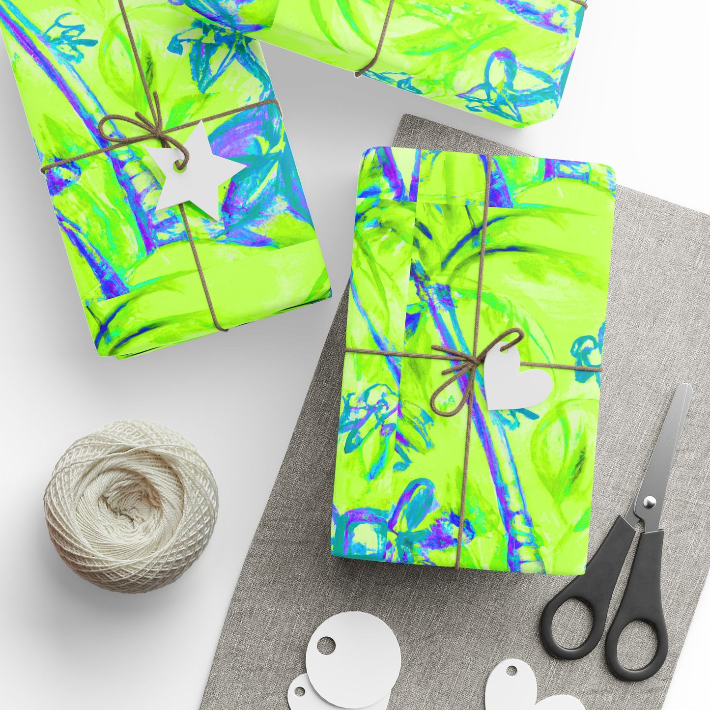 Wrapping Paper - Tropical Gift Wrap for All Occasions, 3 Sizes/2 Finishes / Tropical Doodles, Lime