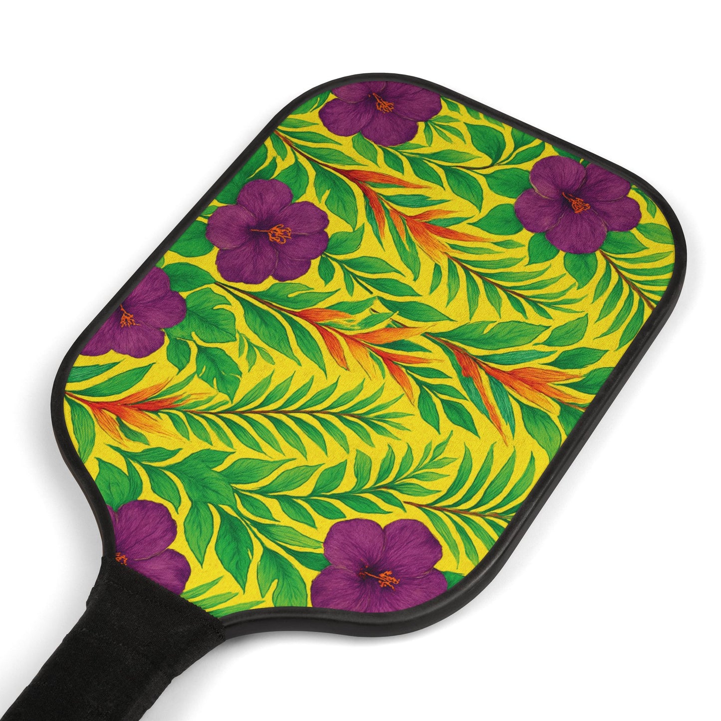 Tropical Pickleball Kit - Rainforest Vibe Paddles & Balls Set / Midnight Flower Yellow