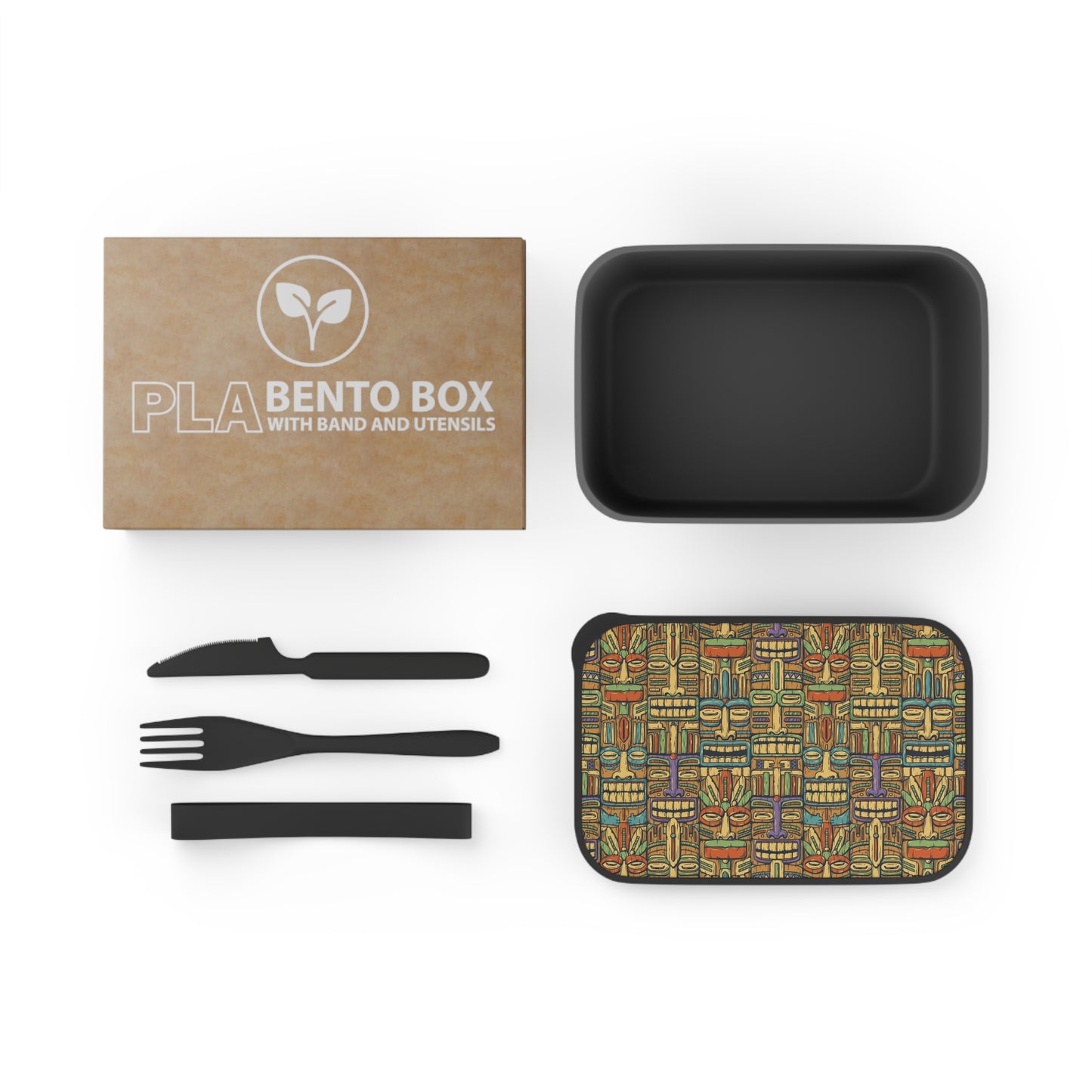 Bento Box with Utensils - Colorful Tiki Totems