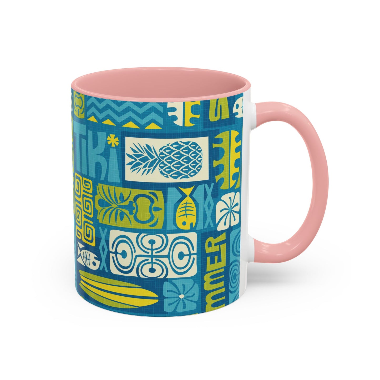 Accent Coffee Mug (11, 15oz), 8 Colors - Tiki Poster Blue