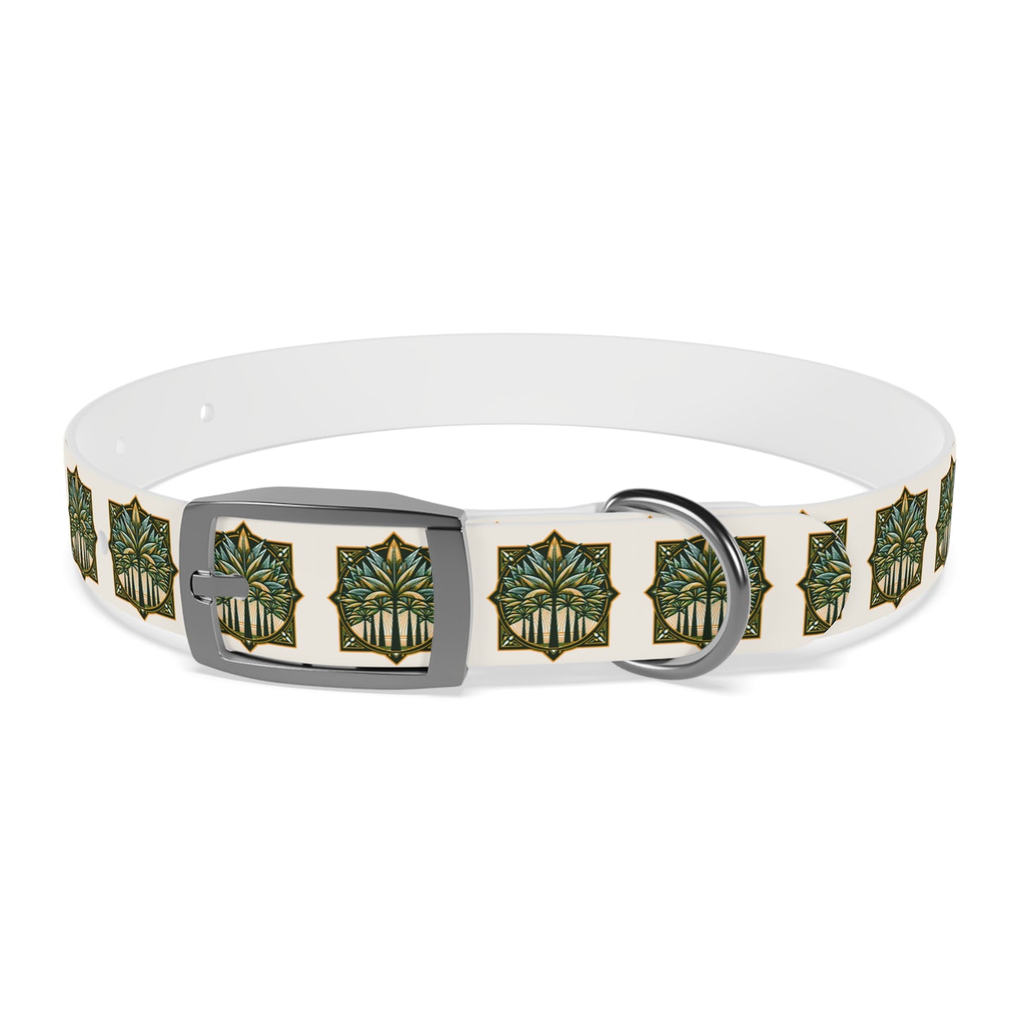 Dog Collar - Deco Palm Trees, Green/Brown