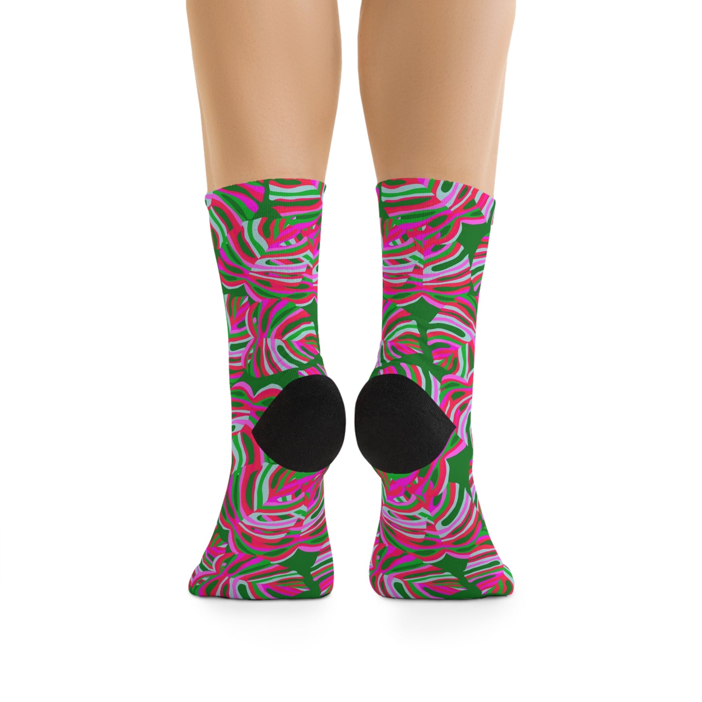 Recycled Poly Socks, Monstera Pink Pop