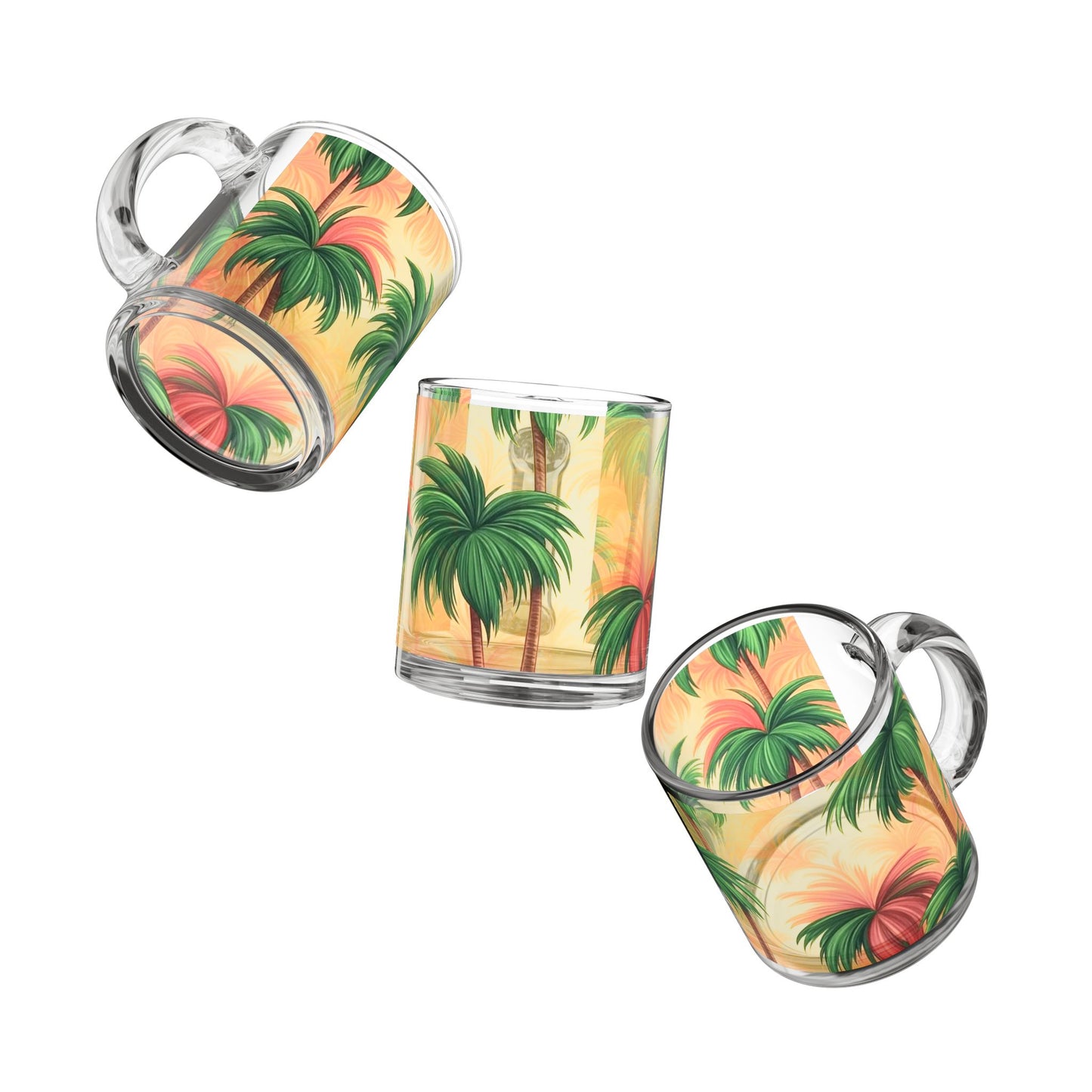 Tropical Glass Mug - 10oz Coffee Cup / Palms in Orange Mist
