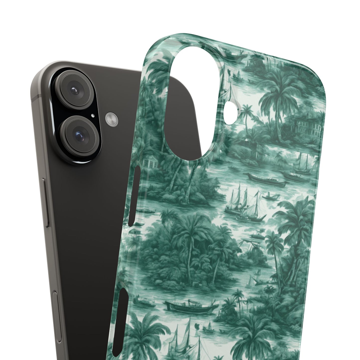 Slim Phone Cases - Tropical Toile #1, evergreen