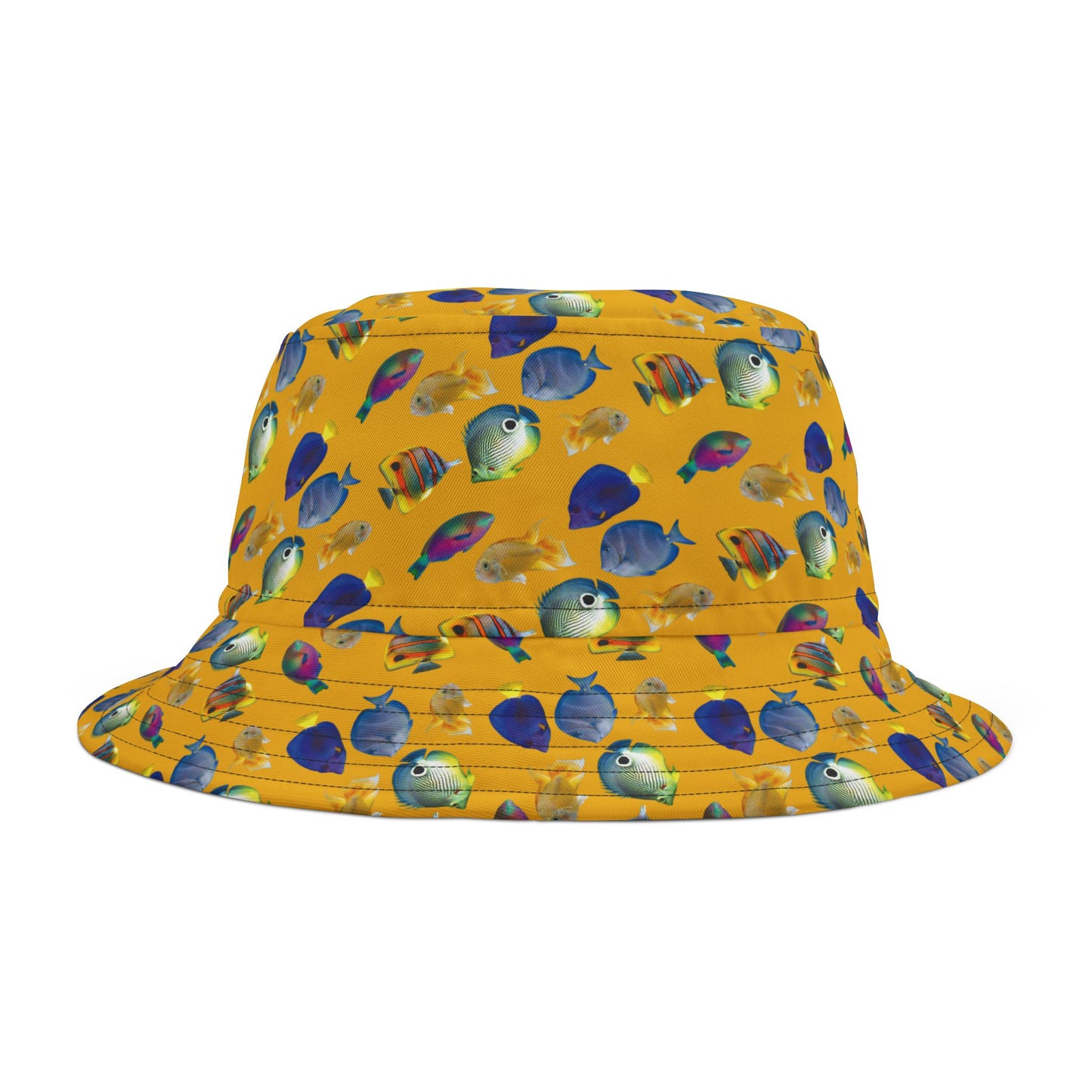 Tropical Polyester Bucket Hat, 2 Sizes - School of Fish / Yellow