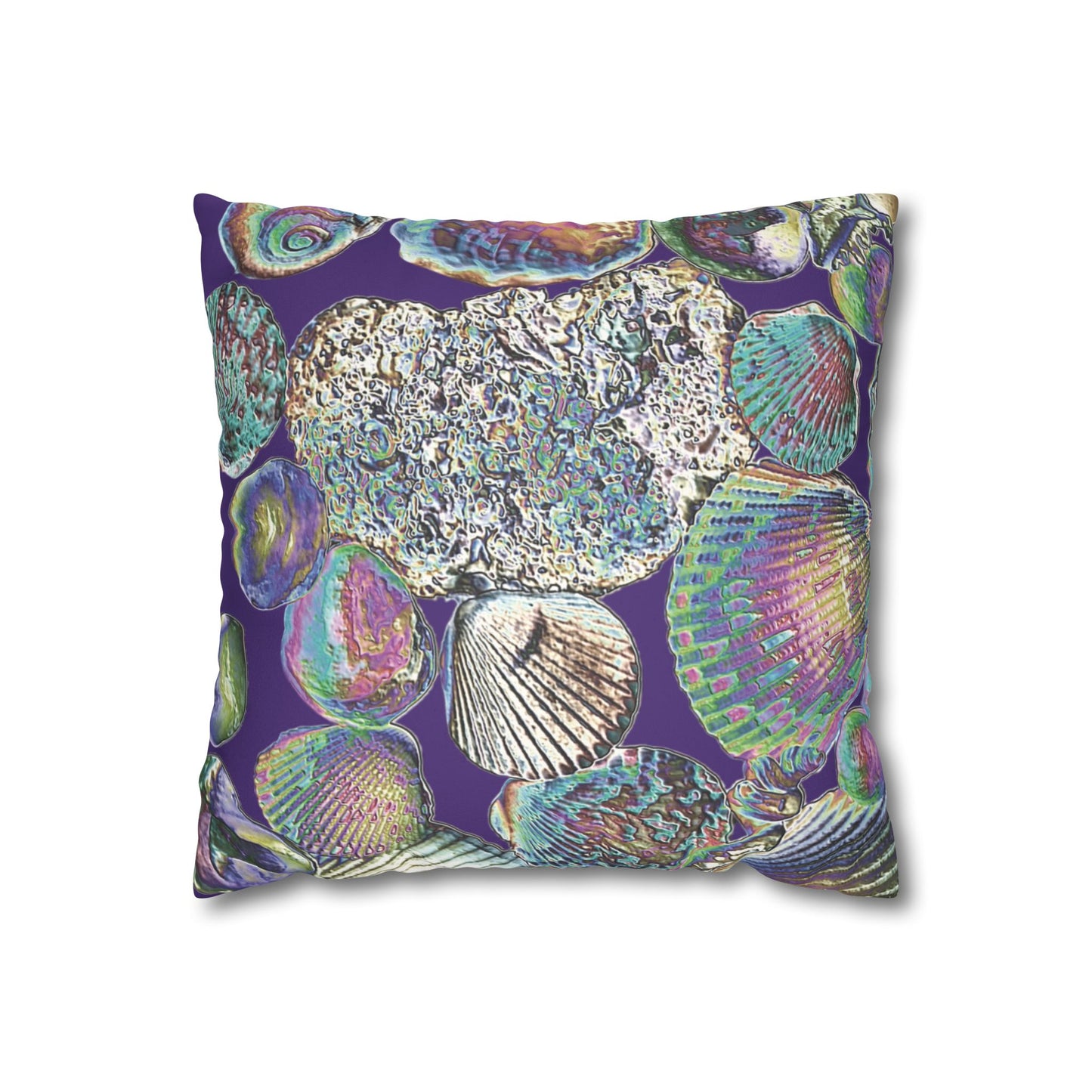 Faux Suede Square Pillowcase - Heatwave Seashell Collection, Purple