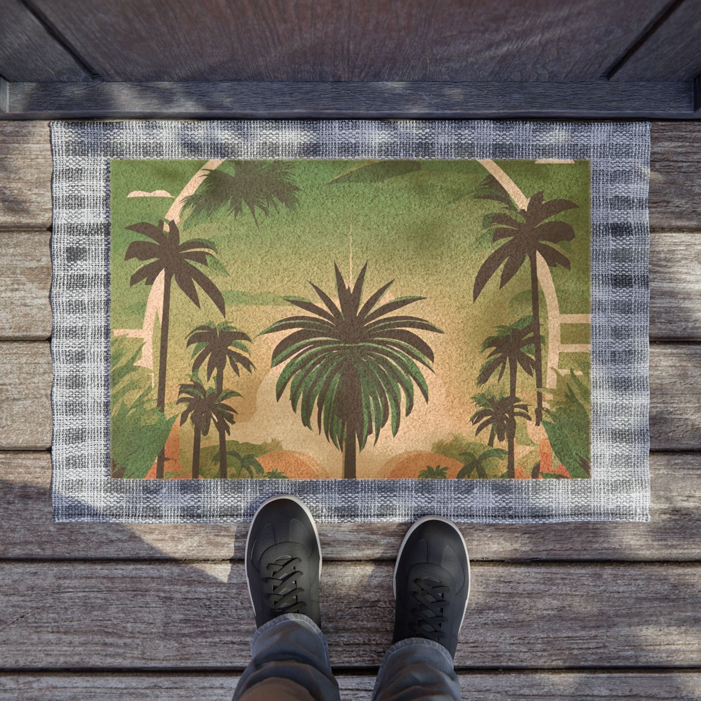 Tropical Plant Doormat - Vibrant Coconut Fiber Entrance Mat / Texas Palm Trees