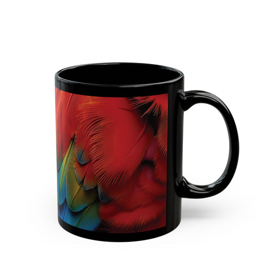 Black Coffee Mug - Colorful Macaw Parrot Feathers