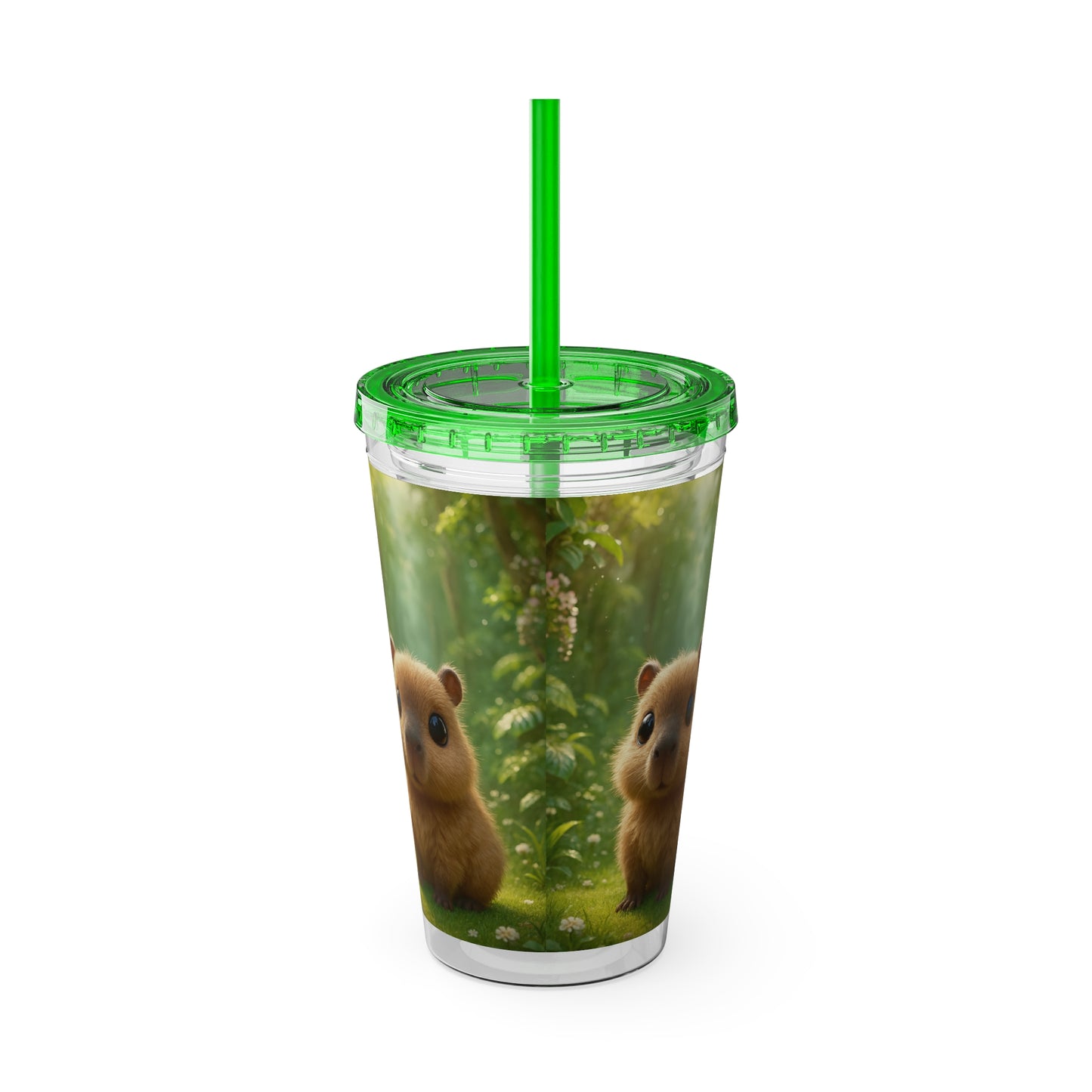 Tropical Tumbler with Straw | 16oz Colorful Travel Cup / Baby Cabybara
