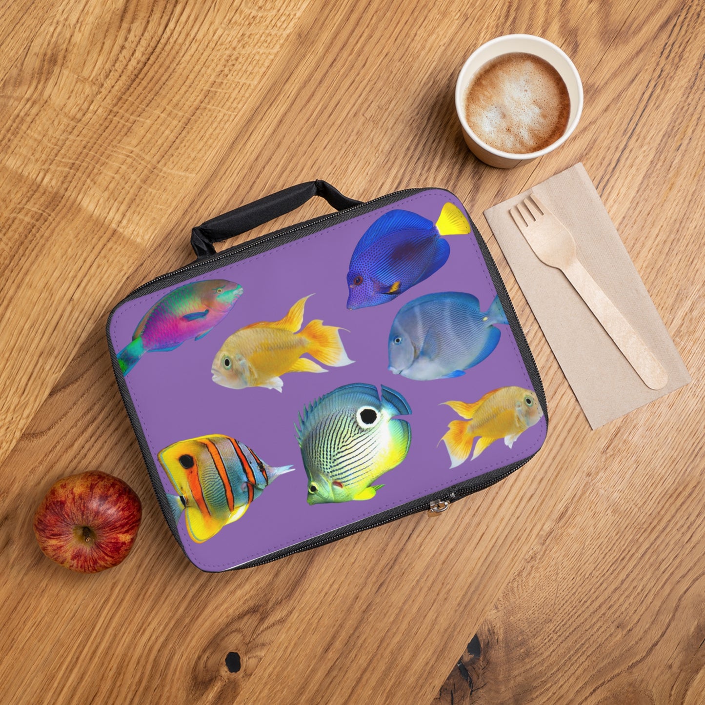 School of Fish/Light Purple Lunch Bag - Eco-Friendly Insulated Tote, Adult and Child Lunchbox / Perfect for Picnics, Beach Outings