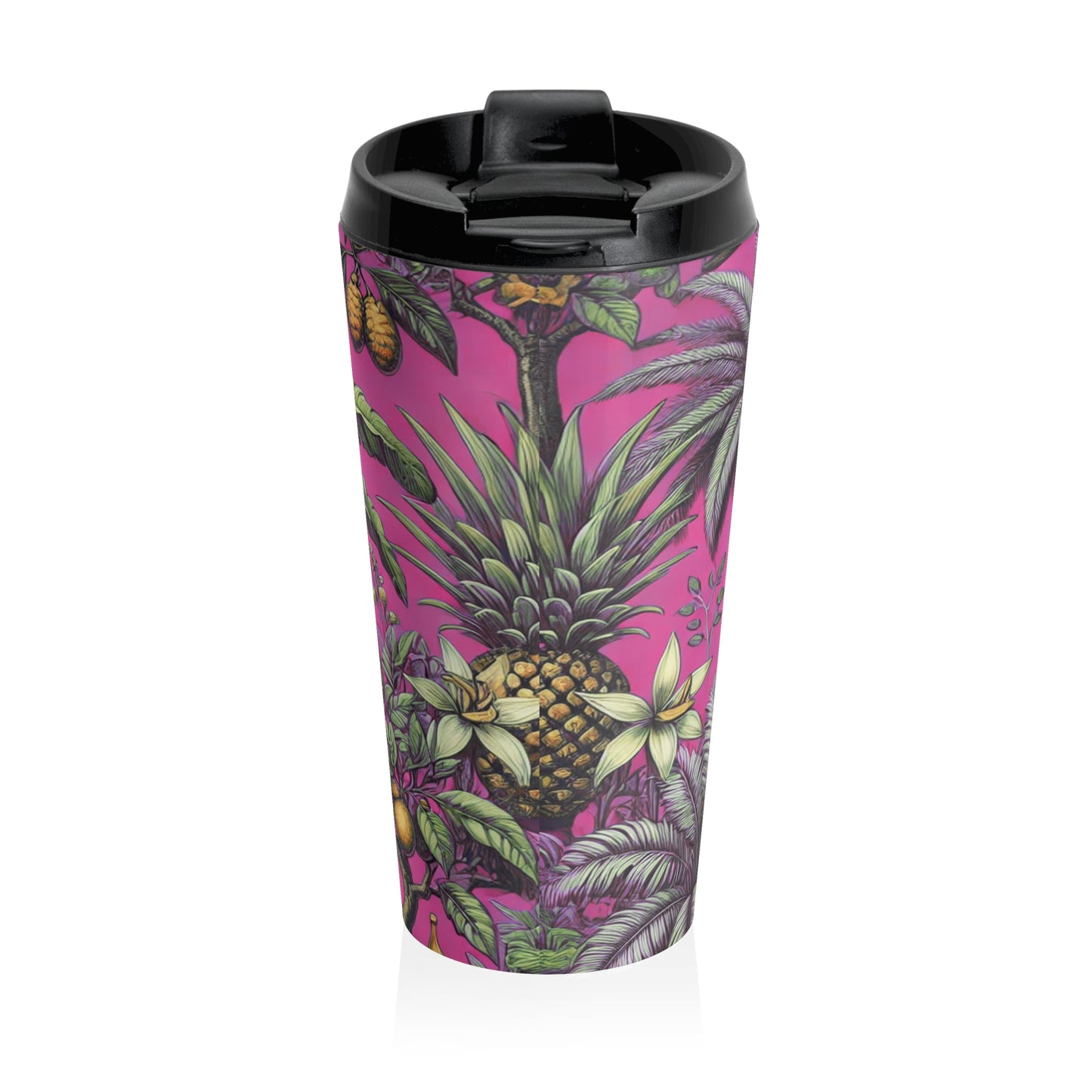 15 oz. Stainless Steel Travel Mug / Palms & More Fruit, Pnk