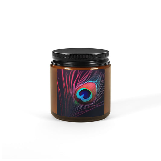 Soy Candle in Amber Jar - Multi-Size / Peacock Eye Feather, Magenta