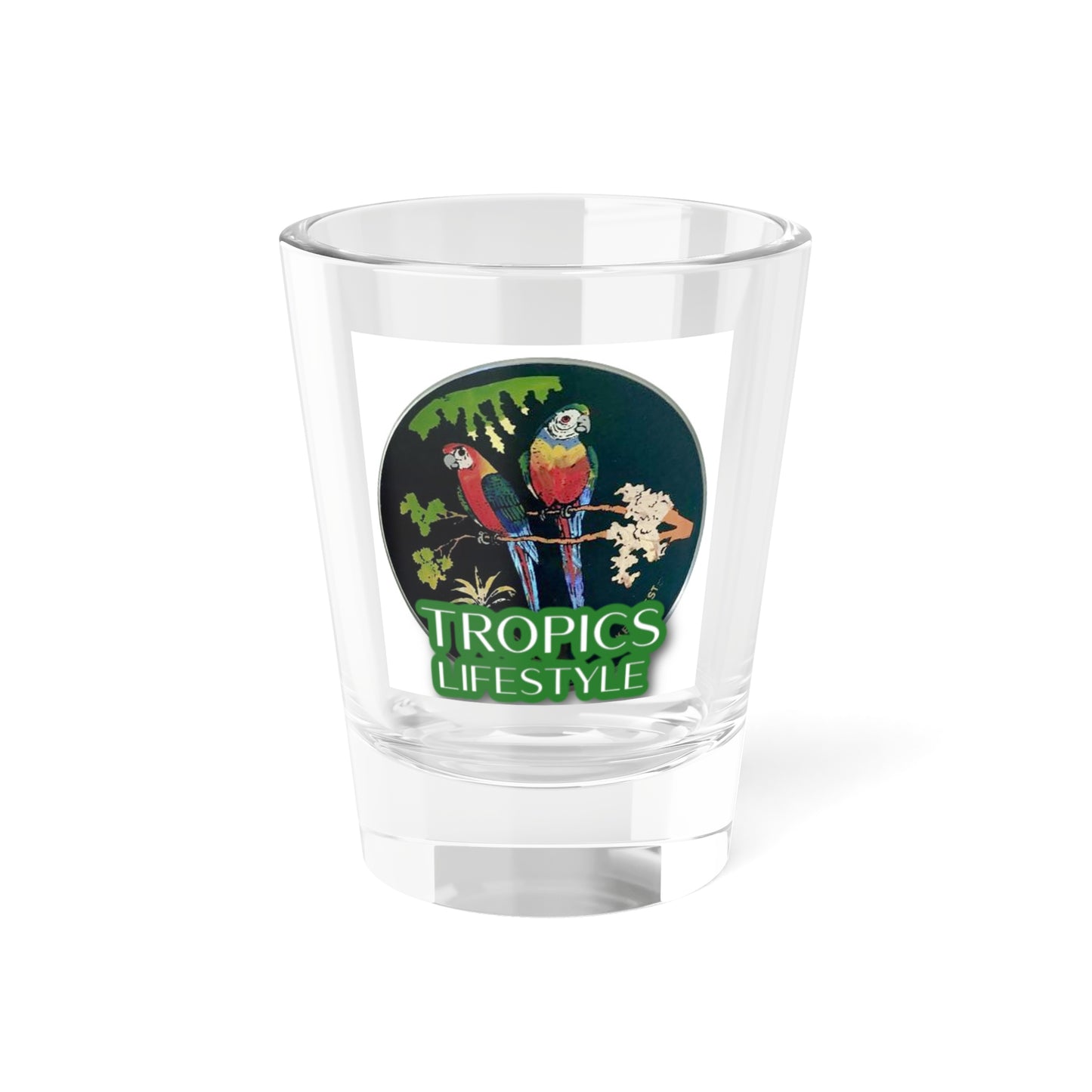 Clear Shot Glass, 1.5oz - Two Brazilian Parrots