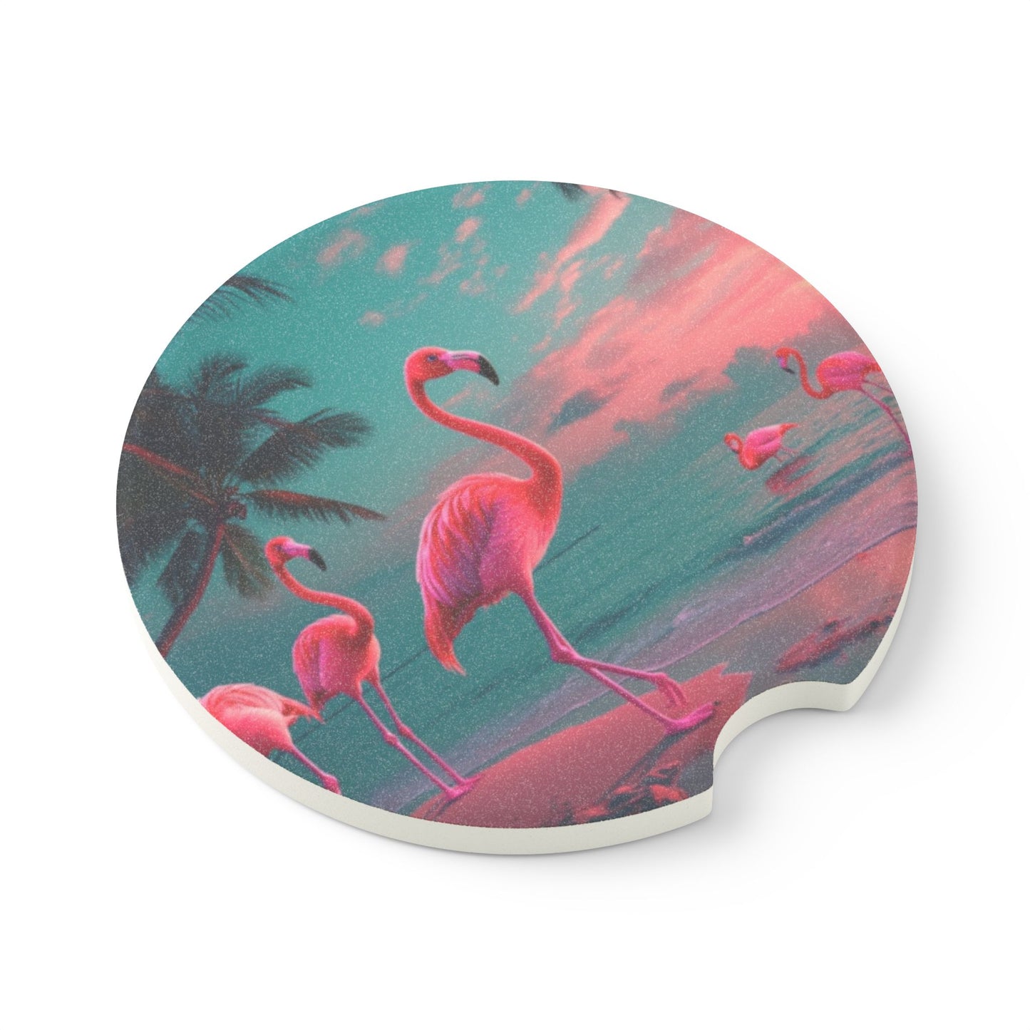 Soapstone Car Coaster - Neon Night Flamingos