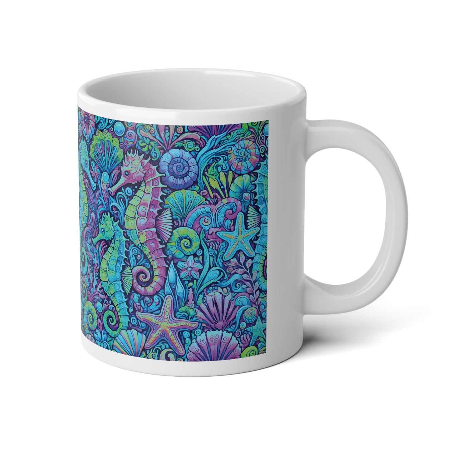 Jumbo Mug, 20 oz | Seahorse Trio, Turquoise Pop