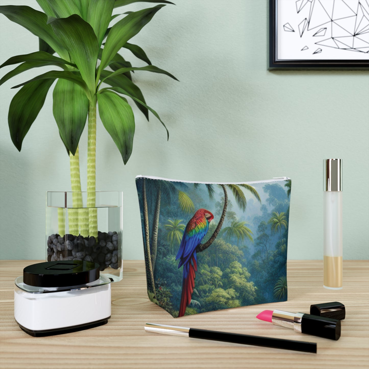 Tropical Cotton Cosmetic Bag, Makeup Pouch, 5 Sizes / Sleeping Beauty Parrot