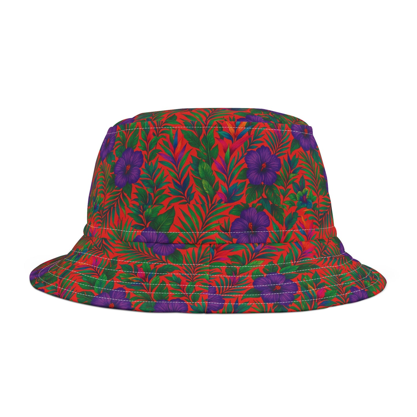 Tropical Polyester Bucket Hat, 2 Sizes - Midnight Flower Coral