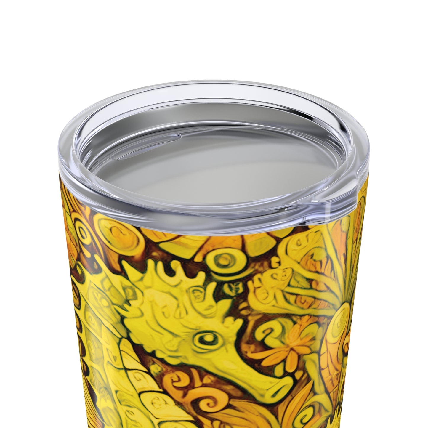 20oz Tropical Glossy Tumbler, Stainless Steel / Seahorse Trio, Yellow