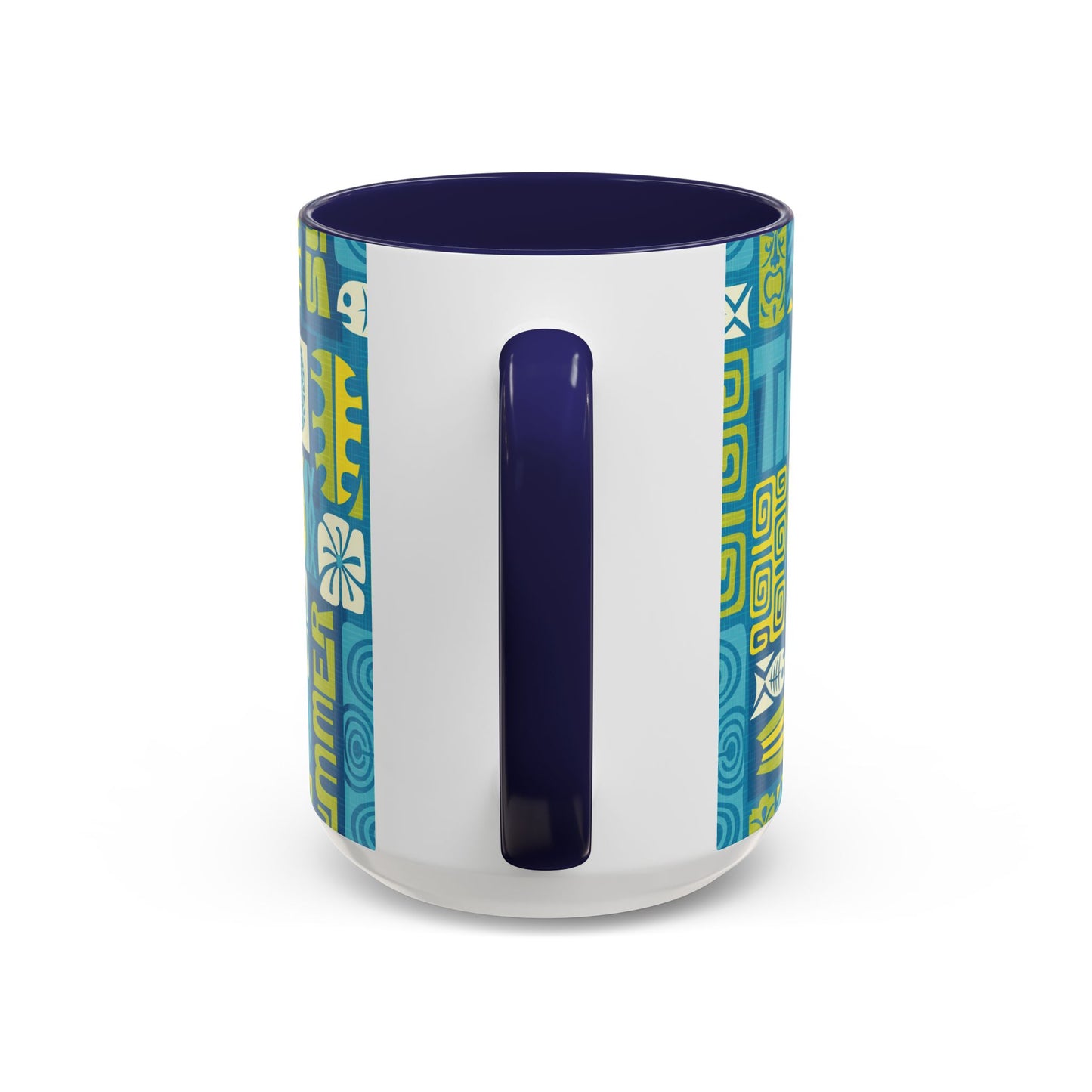 Accent Coffee Mug (11, 15oz), 8 Colors - Tiki Poster Blue