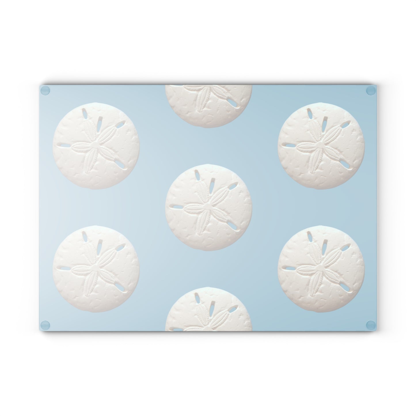Glass Cutting Board, 2 sizes - White Sand Dollar/Turquoise