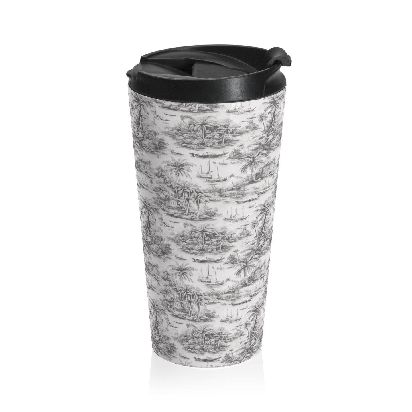 15 oz. Stainless Steel Travel Mug / Tropical Voyage, White
