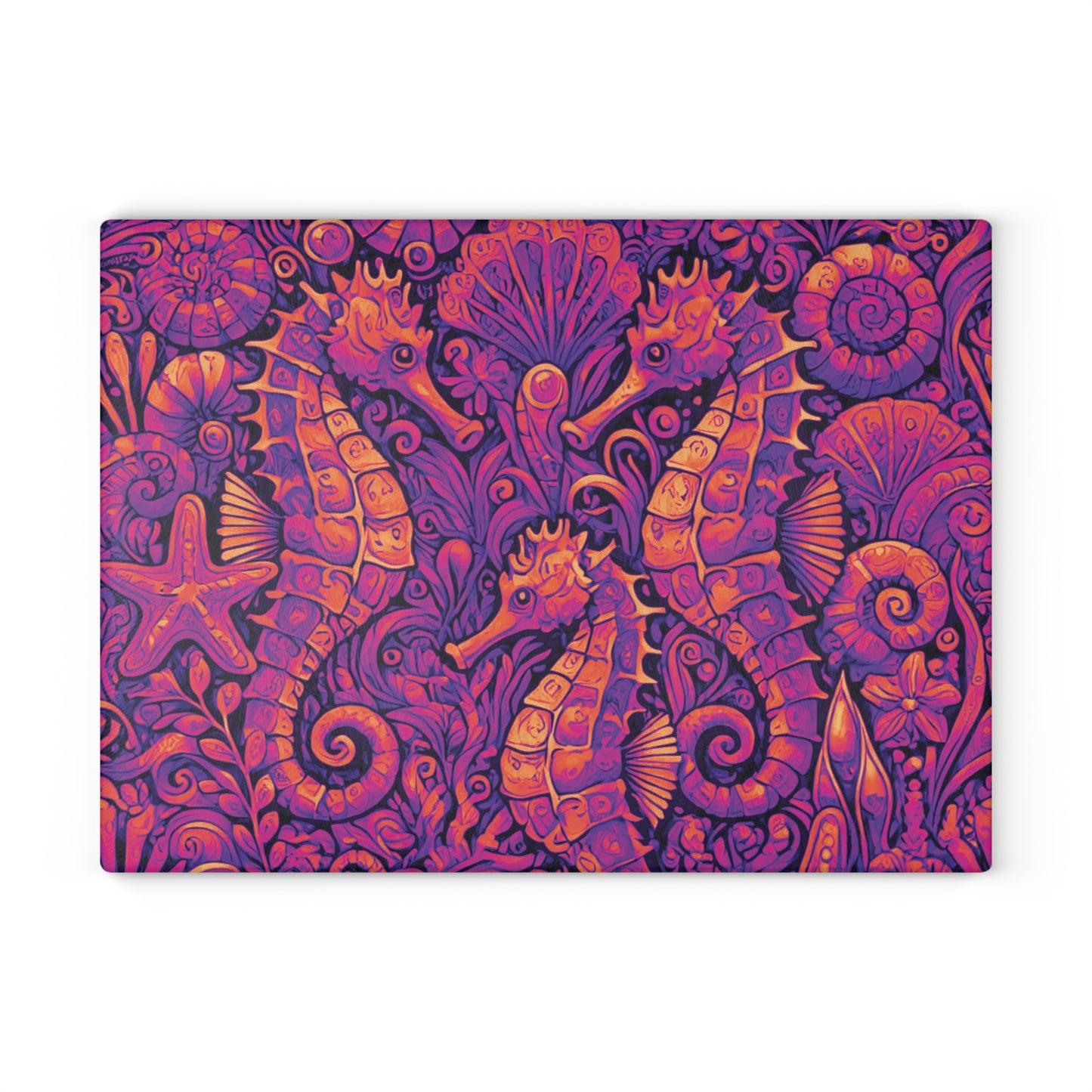 Glass Cutting Board, 2 sizes - Seahorses Heatwave