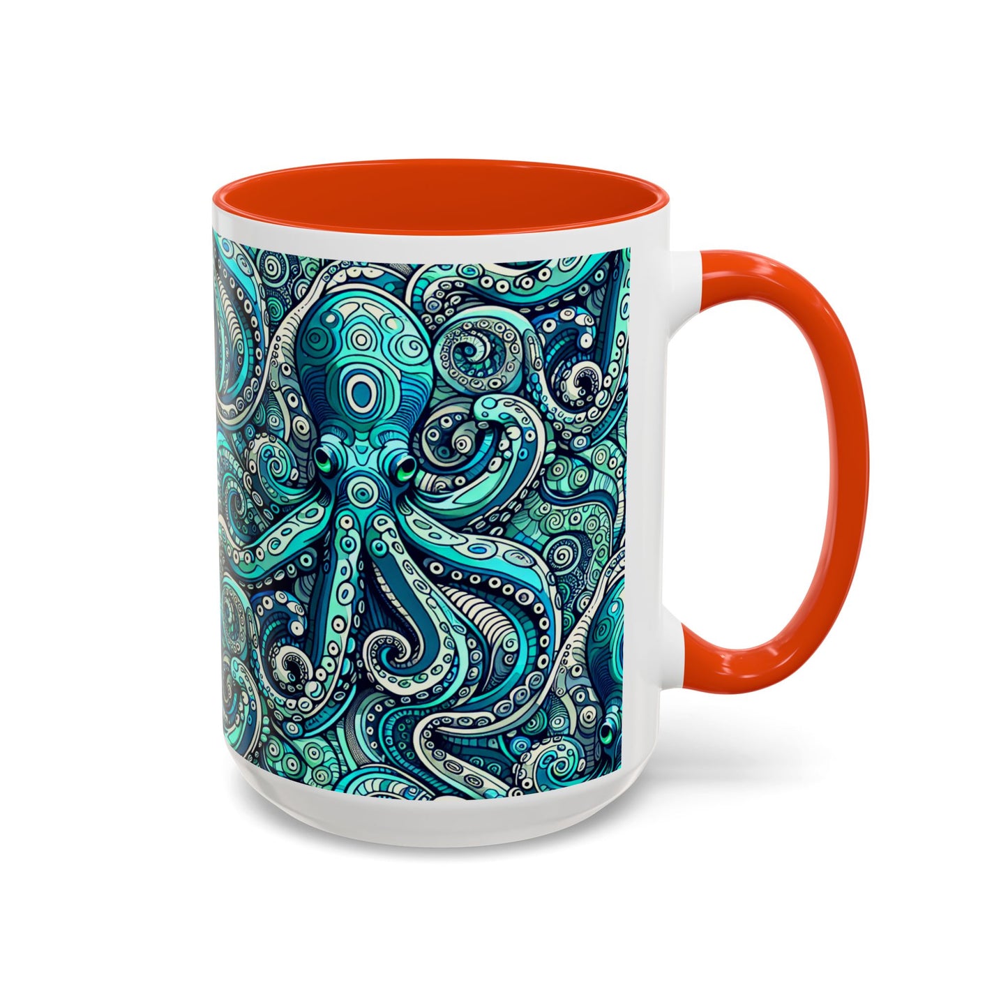Accent Color Coffee Mug, Many Colors - 11oz & 15oz / Aqua Octopus