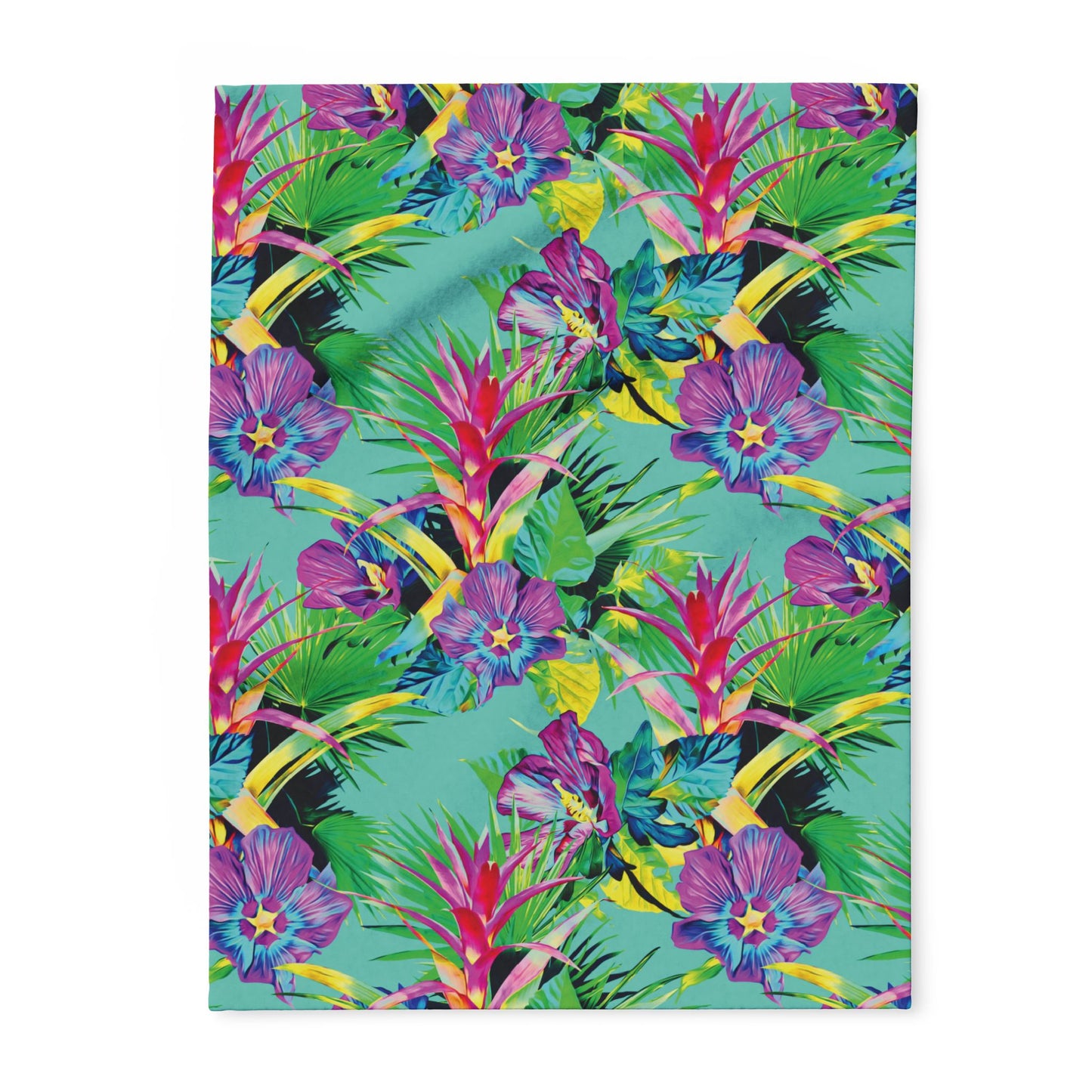 Turquoise Plant Palooza Fleece Blanket - Colorful Tropical Botanical Design