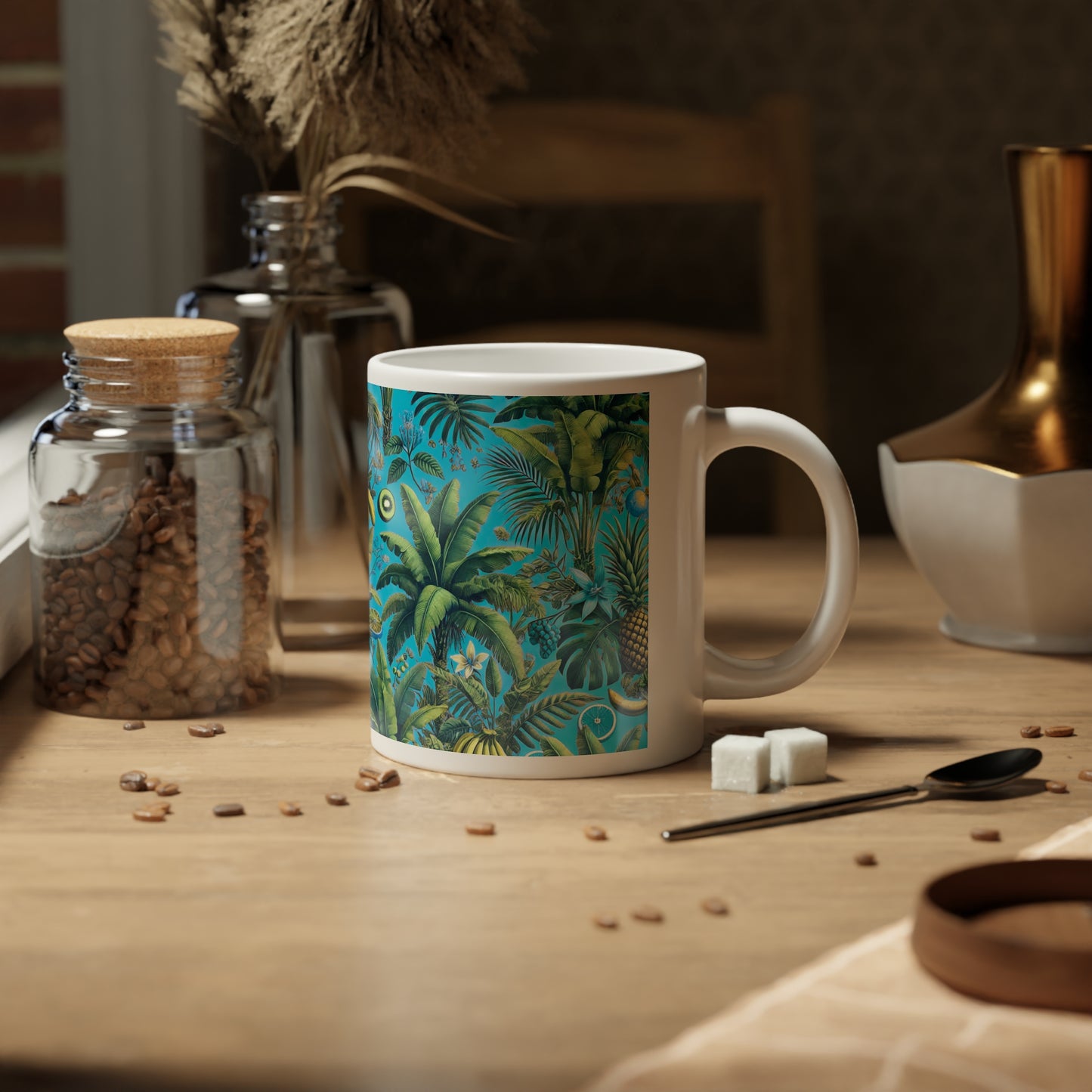Jumbo Mug, 20oz, More Tropical Fruit Turquoise | Tropical Coffee Cup
