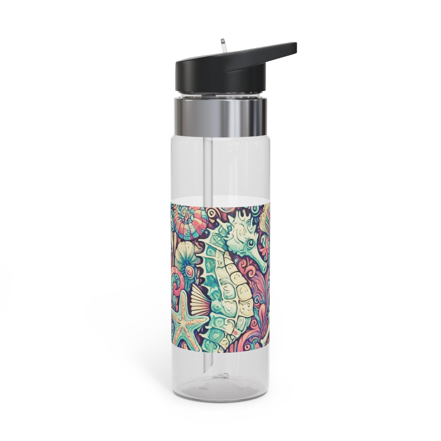 Tropical 20oz Tritan Sport Water Bottle -  Leakproof, Lightweight, BPA-Free / Seahorse Trio, Retro Macro