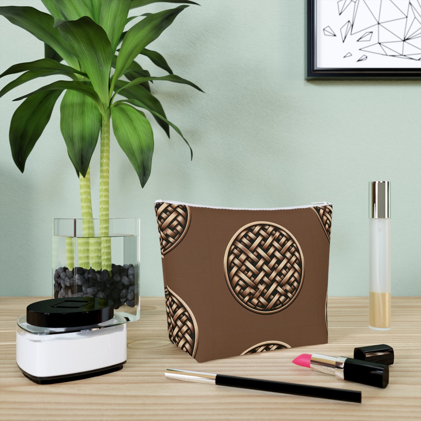 Tropical Cotton Cosmetic Bag - Makeup Pouch, 5 Sizes / Brown Wicker Button