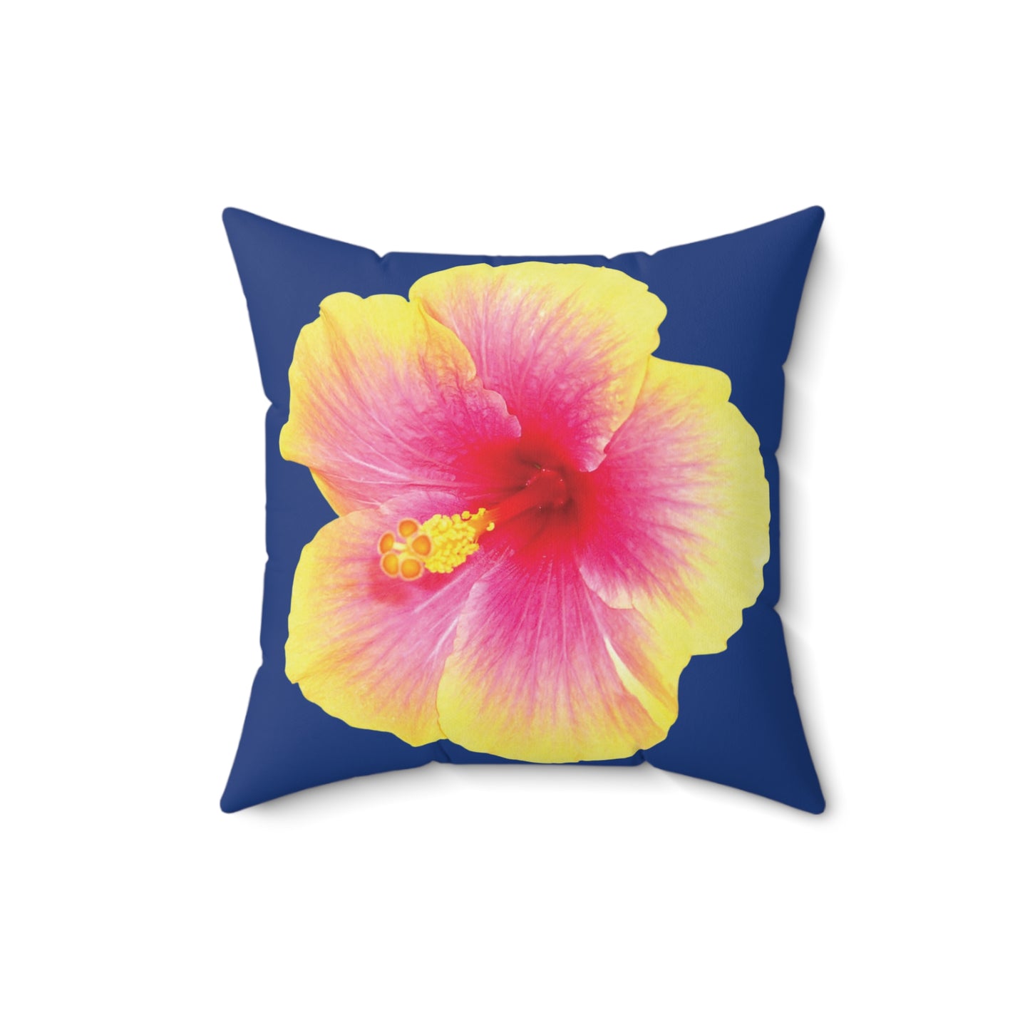 Decorative Pillow - Accent Cushion, 4 Sizes / Photo Yellow Hibiscus, Navy Blue