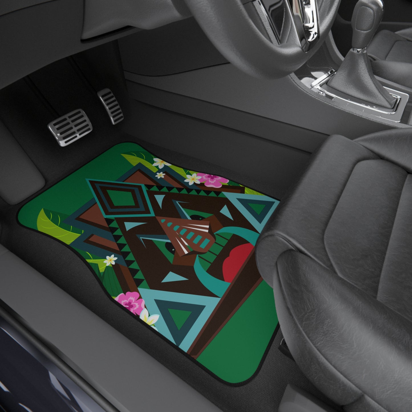 Tropical Tiki Boss MACRO Kai Car Floor Mats - SET of 2, dark green